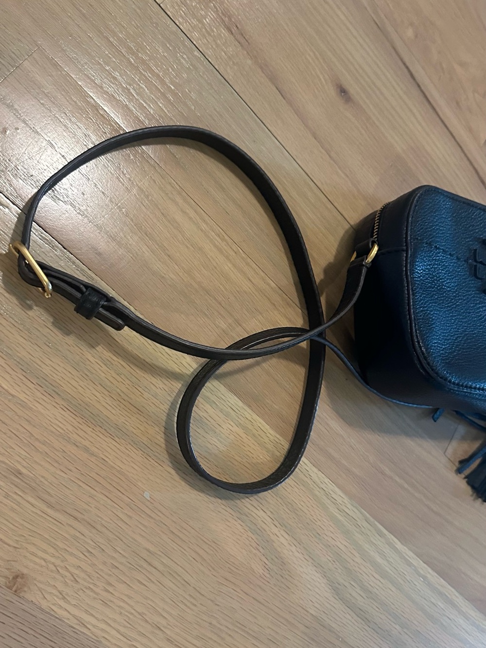 Tory Burch Black Pebbled Leather Tassel Crossbody - Picture 3 of 4